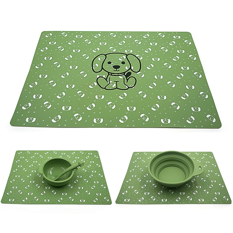 green silicone mat with the bowl - Custom Silicone Baby Table Mats - ZSR