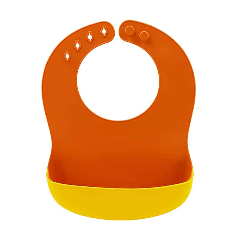 Baby orange and yellow bibs Manufacturing - Custom Double color silicone baby bibs - ZSR