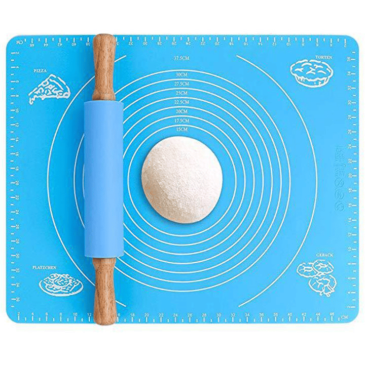 Mepple Adjustable Rolling Pin With Thickness Rings - Stainless Steel Dough Roller & Pastry Mat Set
